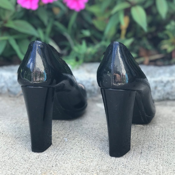 Prada Women's Patent Leather Pumps Heels Square Toe Slip On Stacked HeeI Black - Picture 9 of 16